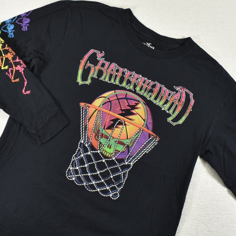 Hollister Grateful Dead Graphic Tee Adult XS Black SYF Basketball Sleeve Print